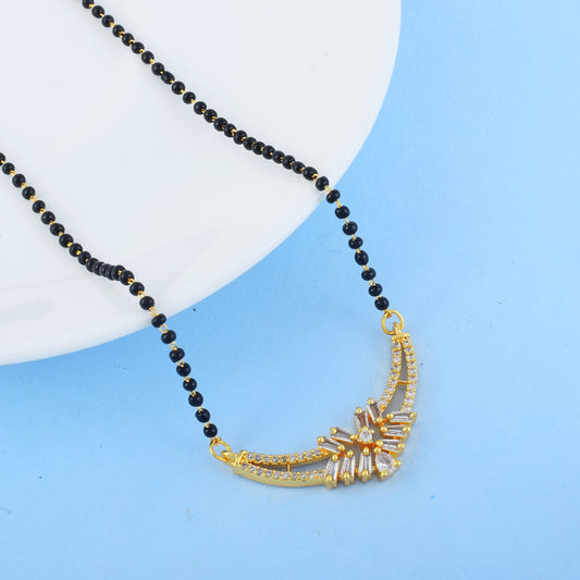 Gold Color American Diamond Mangalsutra With Intricate Pendant And Beads