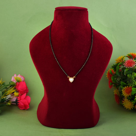 Gold Color American Diamond Mangalsutra With Traditional Twin Leaf Motif