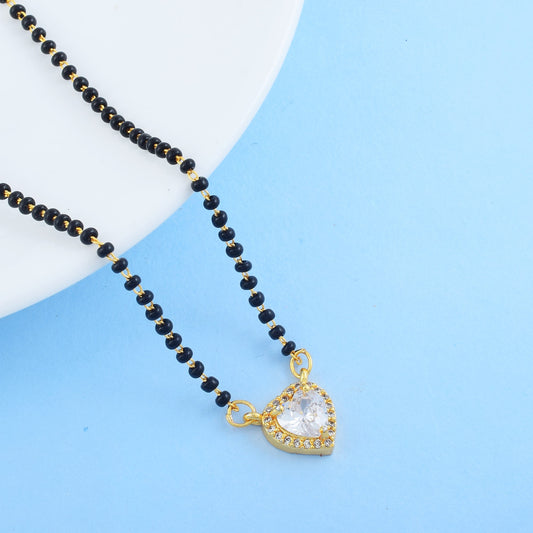 Gold Color American Diamond Mangalsutra With Traditional Twin Leaf Motif