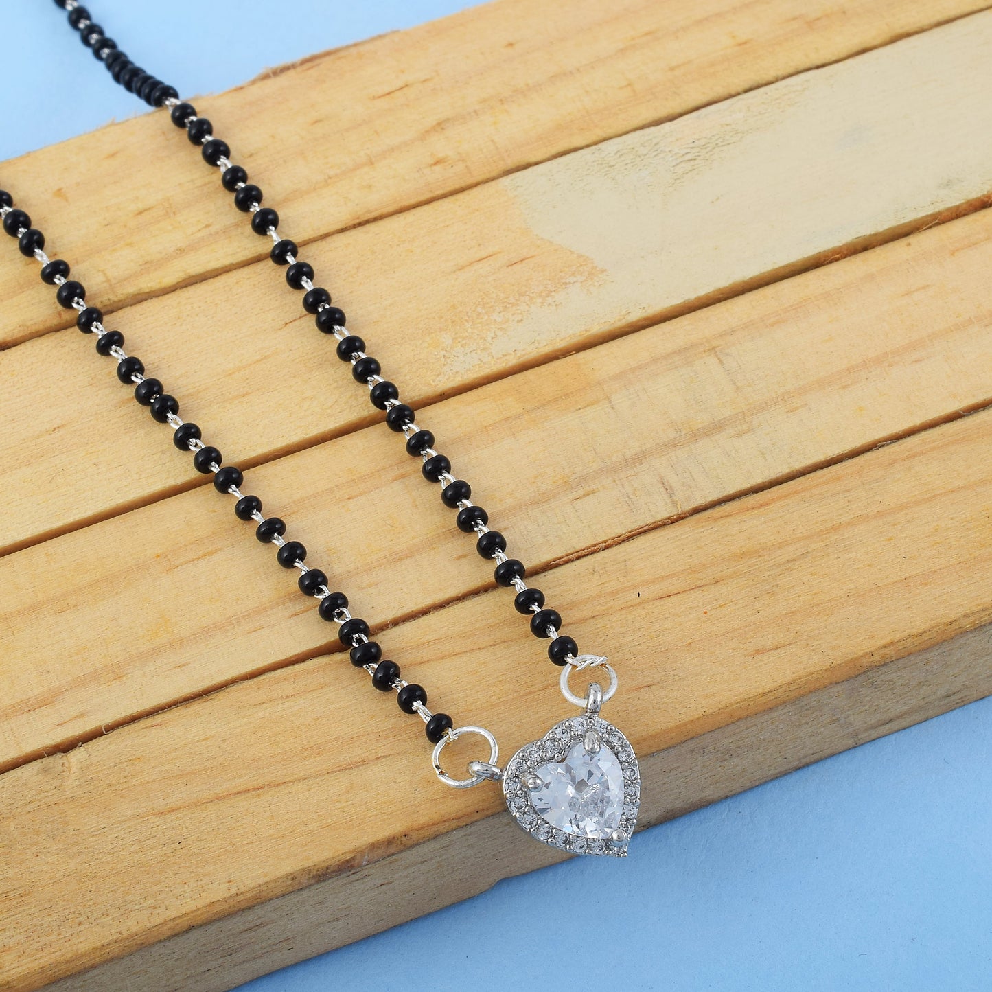 Silver Color American Diamond Mangalsutra With Shimmering Bead Work