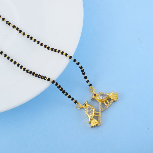 Gold Color American Diamond Mangalsutra Featuring Classic Paisley-Inspired Design