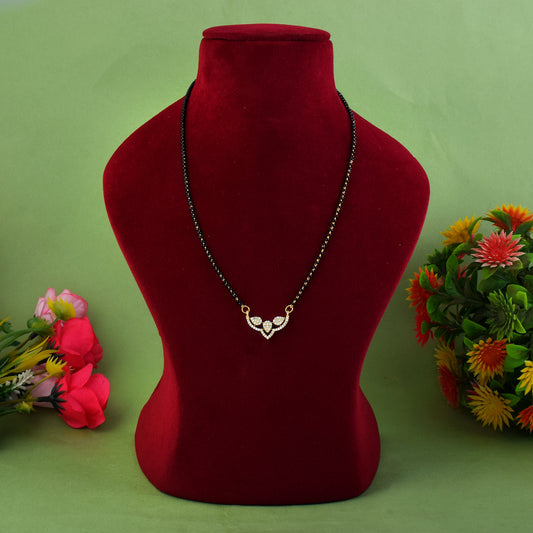 Gold Color American Diamond Mangalsutra With Center Heart Pendant Design
