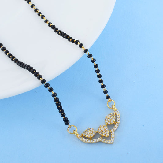 Gold Color American Diamond Mangalsutra With Center Heart Pendant Design