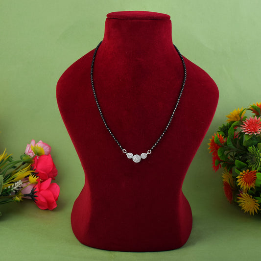 Silver Color American Diamond Mangalsutra With Minimalist Double Chain Style
