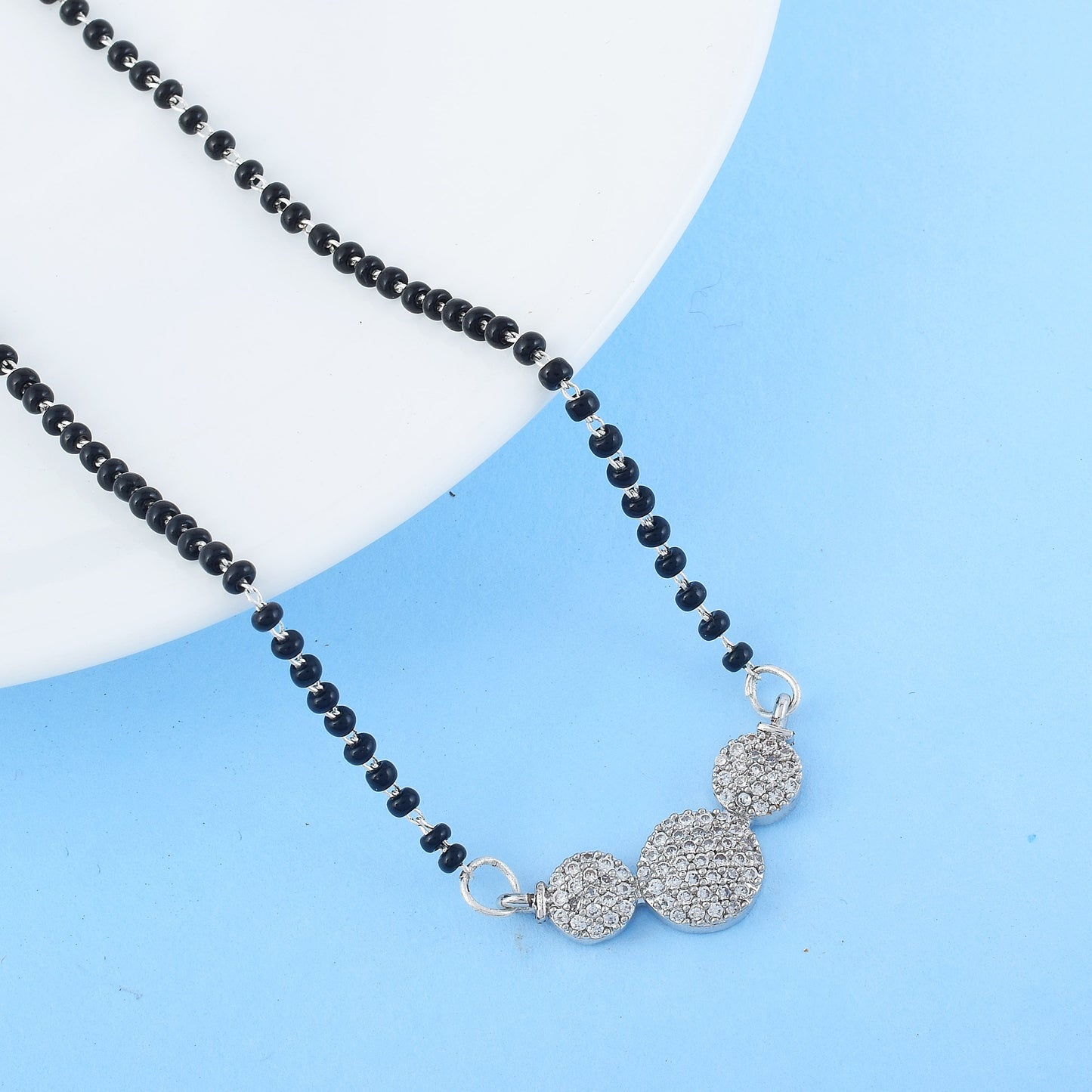 Silver Color American Diamond Mangalsutra With Minimalist Double Chain Style