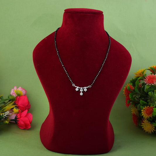 Silver Color American Diamond Mangalsutra With Dangling Gemstone Detailing