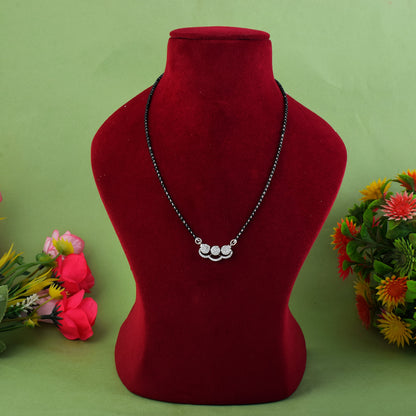 Silver Color American Diamond Mangalsutra Featuring Circular Center Charm