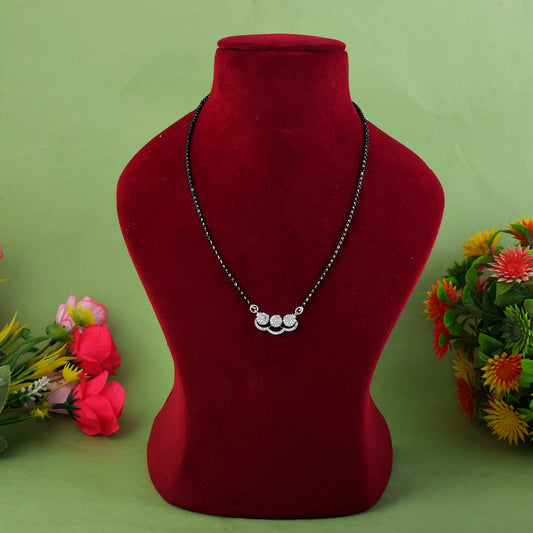 Silver Color American Diamond Mangalsutra Featuring Circular Center Charm