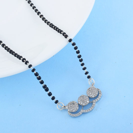 Silver Color American Diamond Mangalsutra Featuring Circular Center Charm