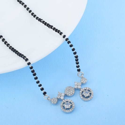 Silver Color American Diamond Mangalsutra With Elegant Slimline Chain Pattern