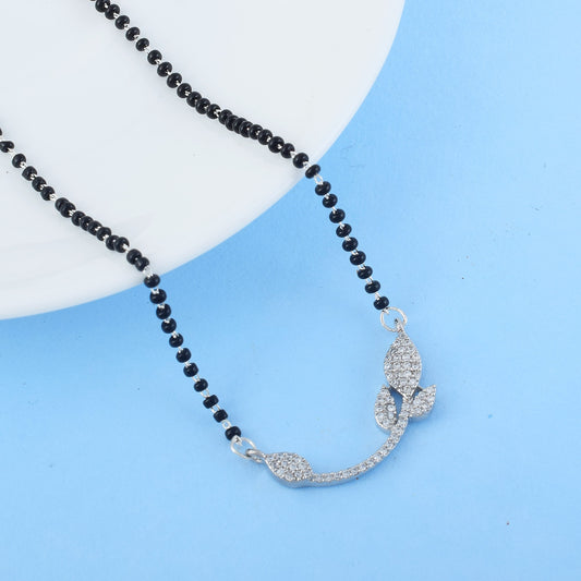Silver Color American Diamond Mangalsutra With Modern Twin Heart Style