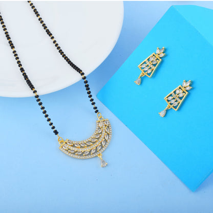 Gold Color American Diamond Mangalsutra With Chain Link And Stone Design