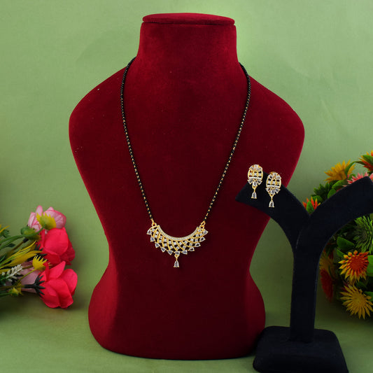 Gold Color American Diamond Mangalsutra With Fancy Central Pendant Style