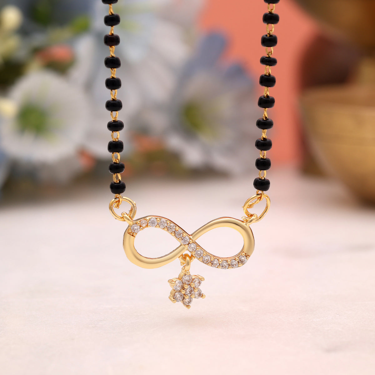 Sparkling Multi Color American Diamond Infinity Love Mangalsutra Pendant With Sleek Chain