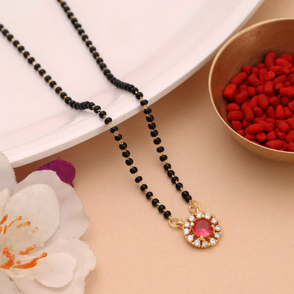 Vibrant Rani Color American Diamond Mangalsutra Pendant With Chain For Married Women