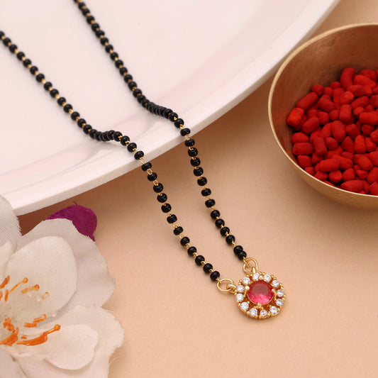 Vibrant Rani Color American Diamond Mangalsutra Pendant With Chain For Married Women