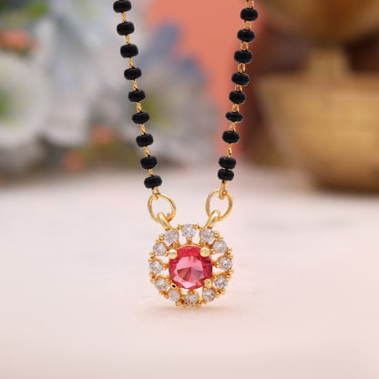 Vibrant Rani Color American Diamond Mangalsutra Pendant With Chain For Married Women