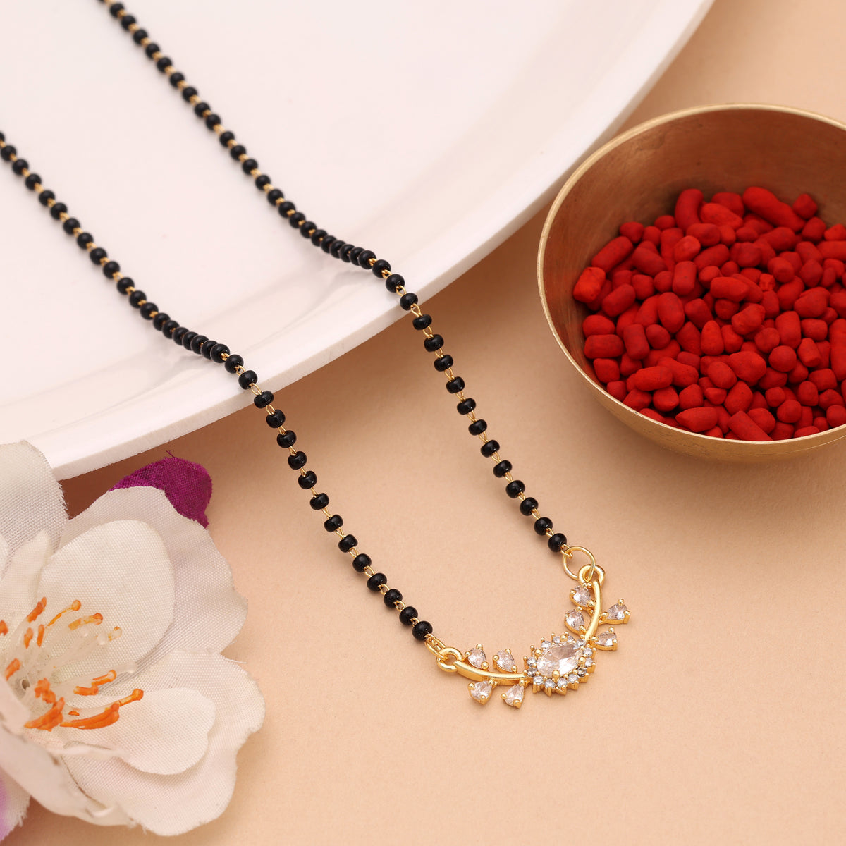 Classic Metallic Gold Color American Diamond Mangalsutra For Traditional Daily Indian Wear