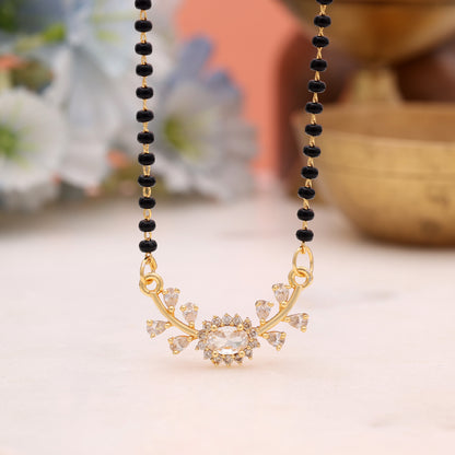 Classic Metallic Gold Color American Diamond Mangalsutra For Traditional Daily Indian Wear