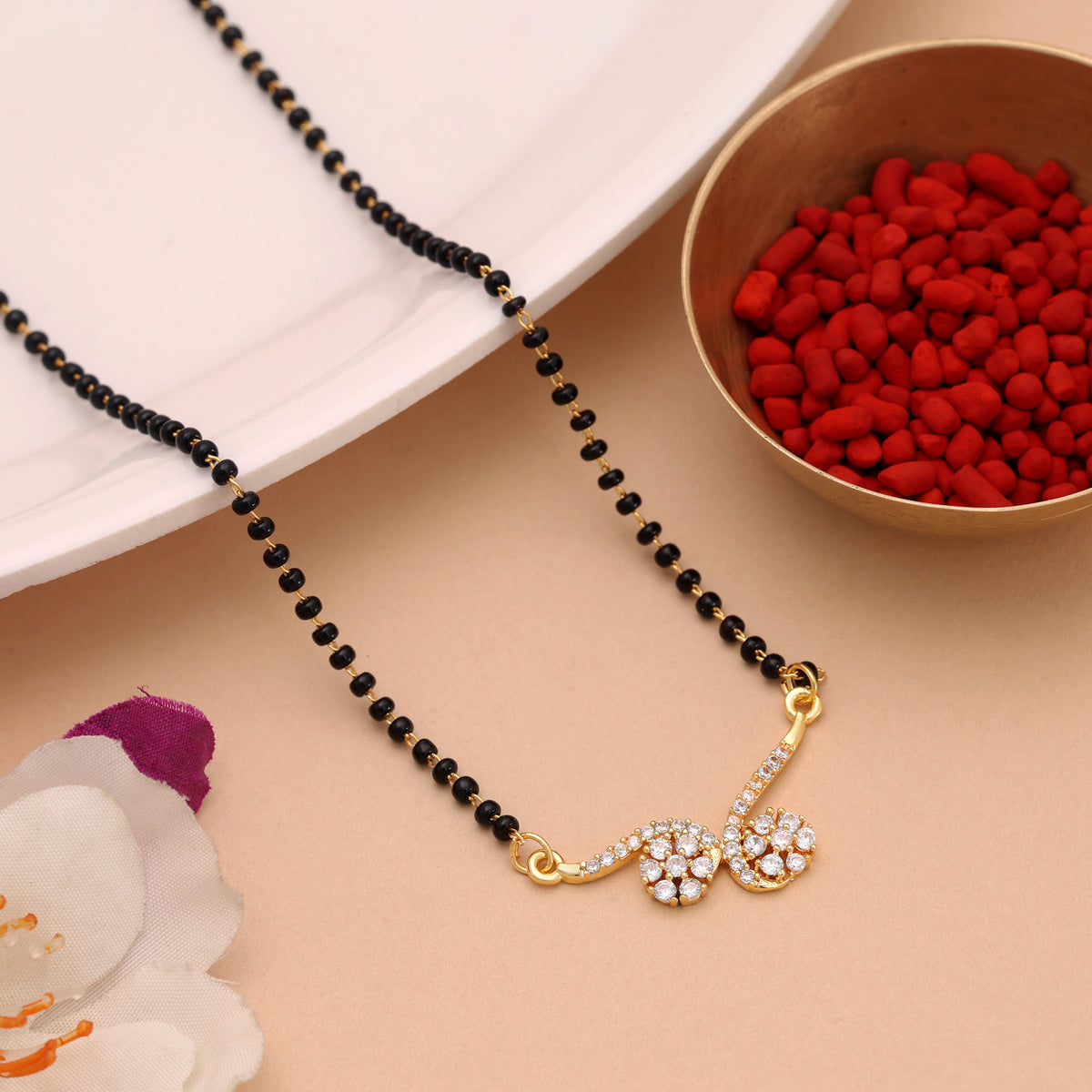 Elegant Fine Gold Color American Diamond Mangalsutra Set For Modern Married Women