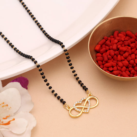 Dazzling Traditional Gold Color American Diamond Infinity Love Mangalsutra For Women Wear