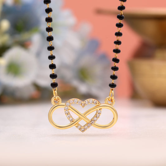 Dazzling Traditional Gold Color American Diamond Infinity Love Mangalsutra For Women Wear
