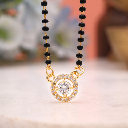 Chic Fine Polish Gold Color American Diamond Mangalsutra Suitable For Daily Styling