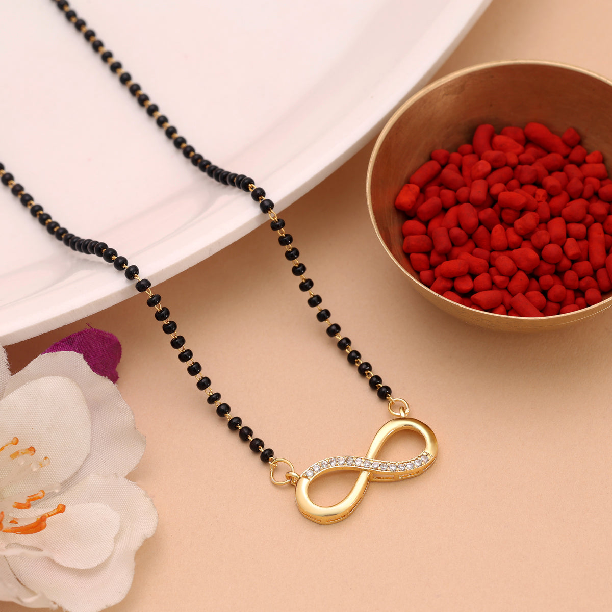 Graceful Polish Gold Color American Diamond Infinity Love Mangalsutra For Special Occasions