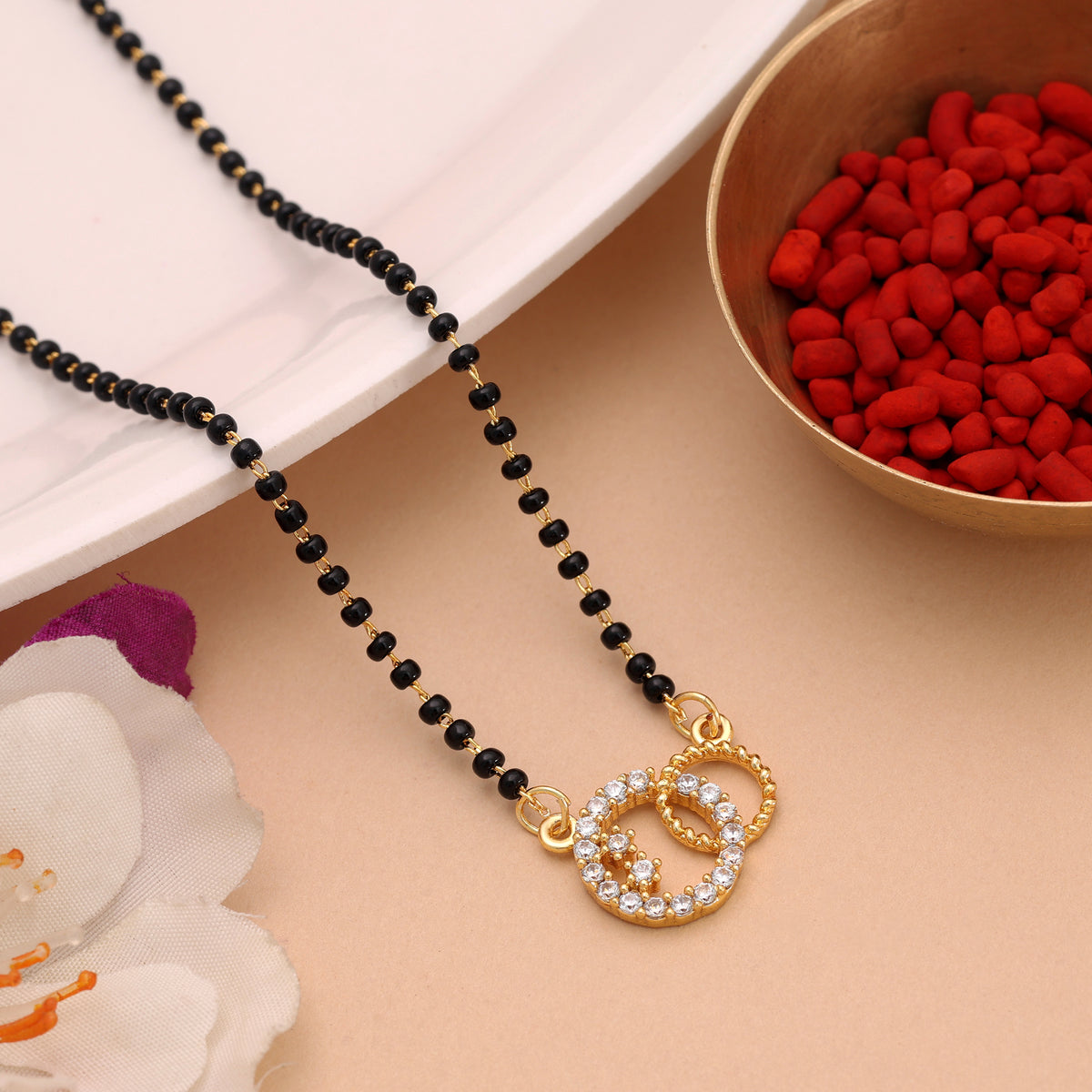 Timeless Shining Gold Color American Diamond Mangalsutra Perfect For Ethnic Outfits