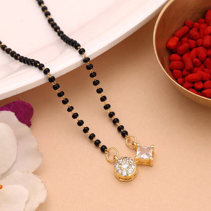 Exquisite Royal Gold Color American Diamond Mangalsutra For Festive Celebration Wear