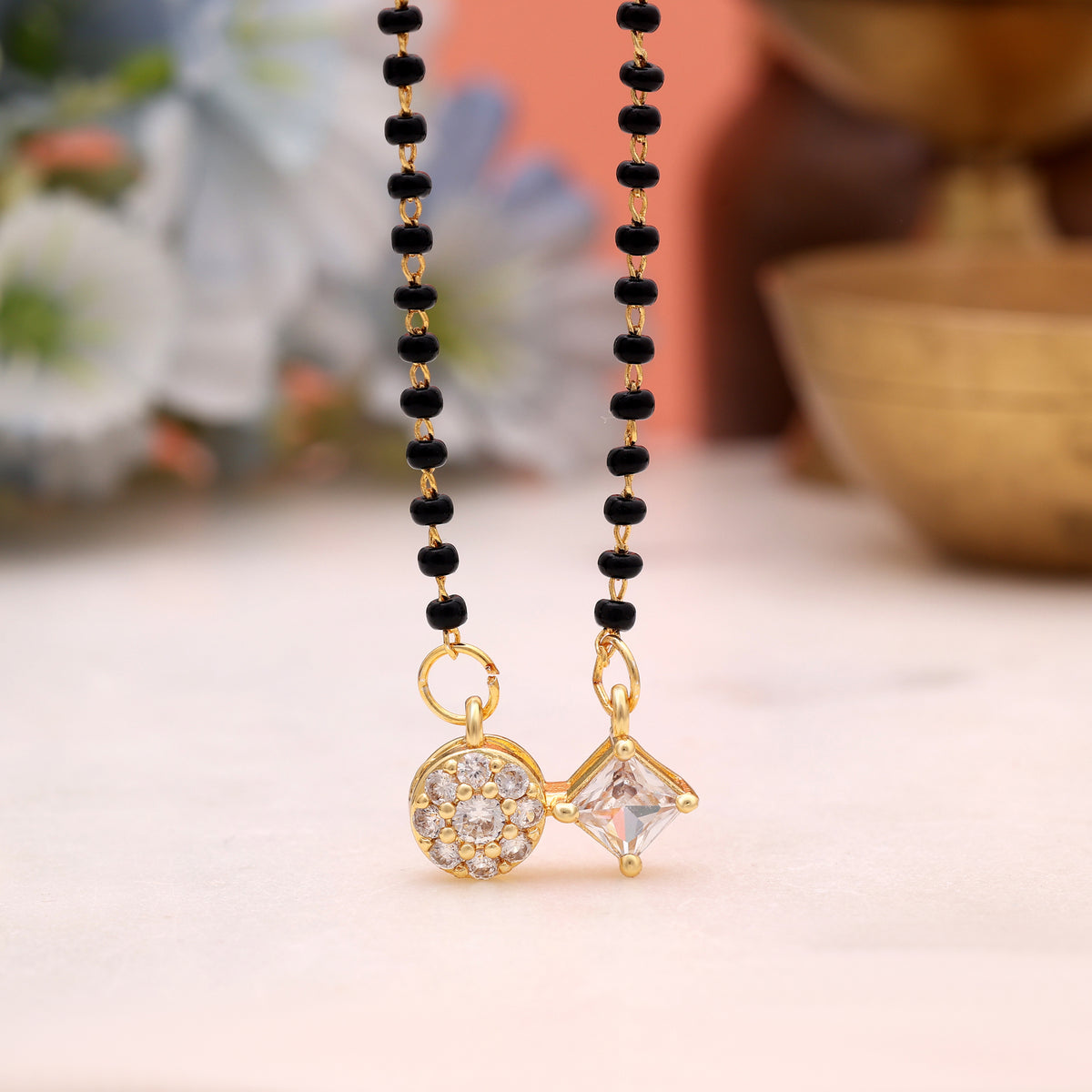 Exquisite Royal Gold Color American Diamond Mangalsutra For Festive Celebration Wear