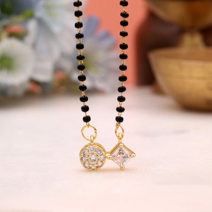 Exquisite Royal Gold Color American Diamond Mangalsutra For Festive Celebration Wear