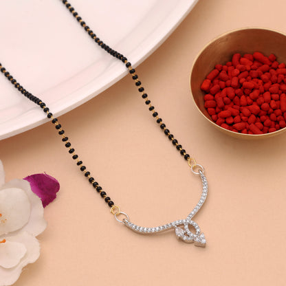 Pristine Polish Silver Color American Diamond Mangalsutra For Minimalist Ethnic Looks