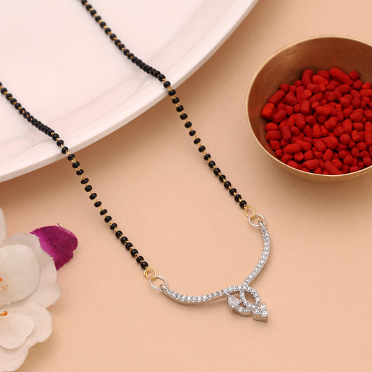 Pristine Polish Silver Color American Diamond Mangalsutra For Minimalist Ethnic Looks