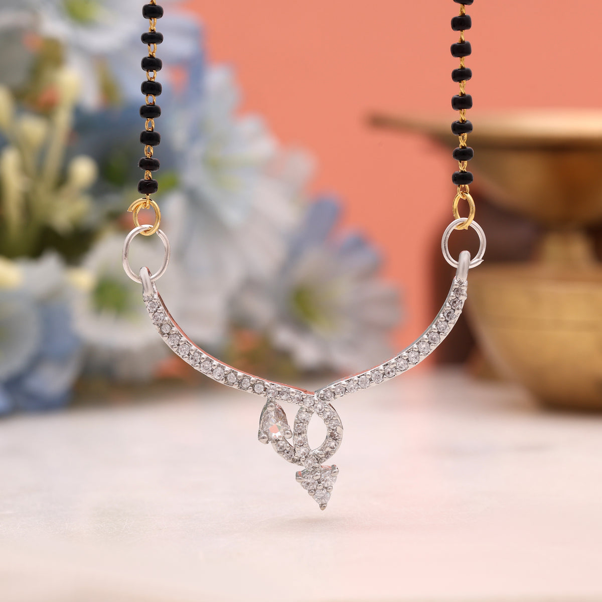 Pristine Polish Silver Color American Diamond Mangalsutra For Minimalist Ethnic Looks