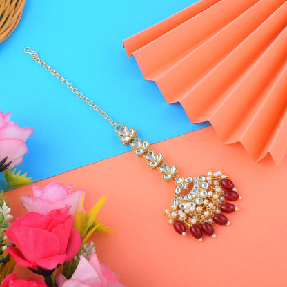Attraktiver Kundan Maang Tikka in Kastanienbraun, perfekt für Bräute, Hochzeiten und kulturelle Zeremonien
