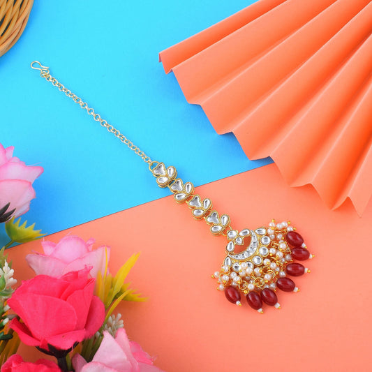 Attraktiver Kundan Maang Tikka in Kastanienbraun, perfekt für Bräute, Hochzeiten und kulturelle Zeremonien