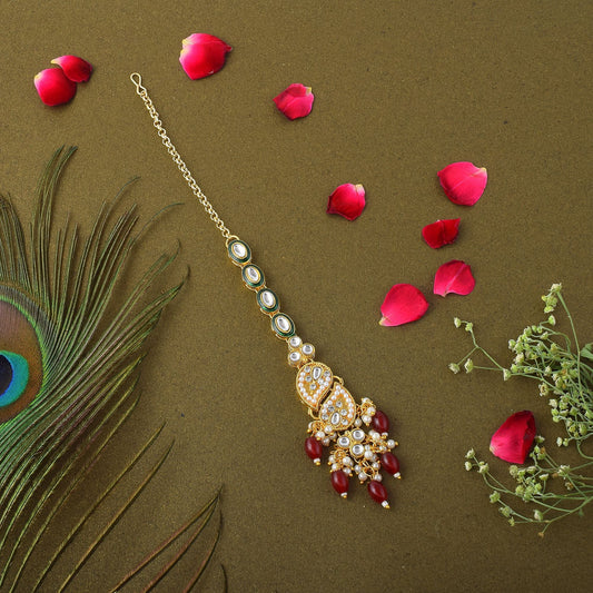 Klassischer Kundan Maang Tikka in Kastanienbraun, entworfen für Bräute, Festivals und Partys