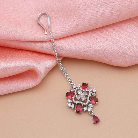 Rani Color Stunning Handcrafted American Diamond Maang Tikka For Brides And Festive Look