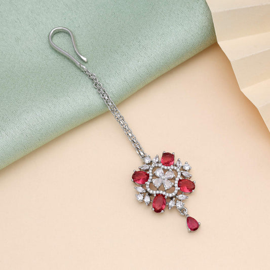 Rani Color Stunning Handcrafted American Diamond Maang Tikka For Brides And Festive Look