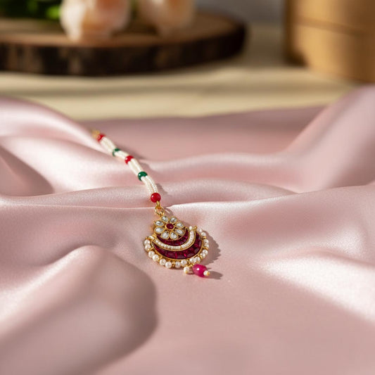 Rani Color Kundan Maang Tikka With Intricate Stonework Bridal Charm