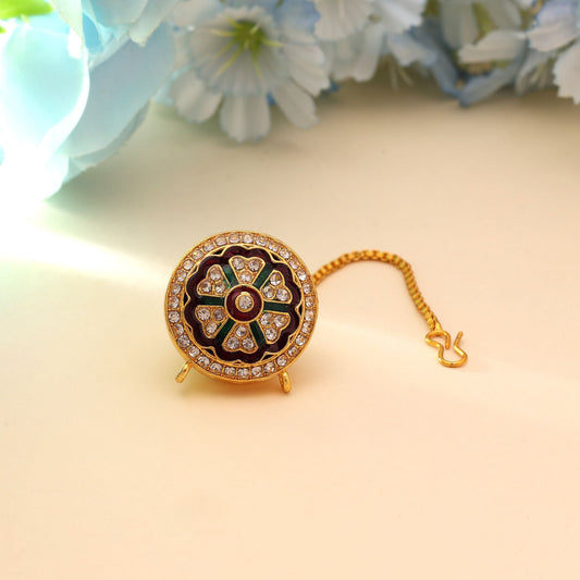 Maroon & Green Color Traditional Bridal Maang Tikka Elegant Ethnic Forehead Jewelry For Women