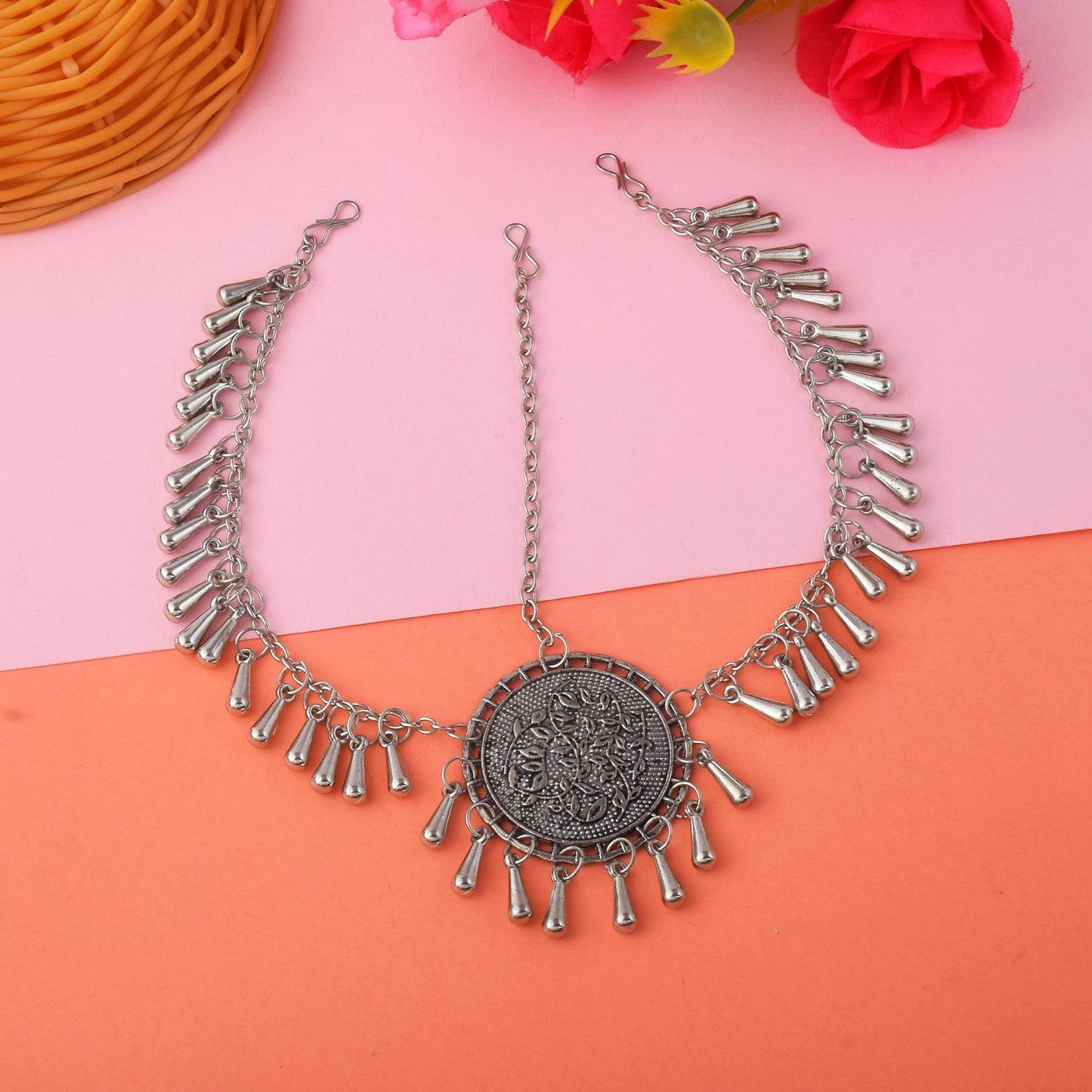 Heavy Design Silver Color Oxidised Matha Patti With Antique Finish Touch