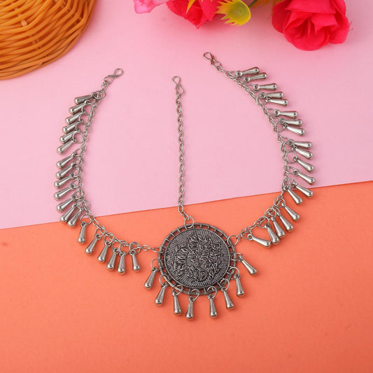 Heavy Design Silver Color Oxidised Matha Patti With Antique Finish Touch