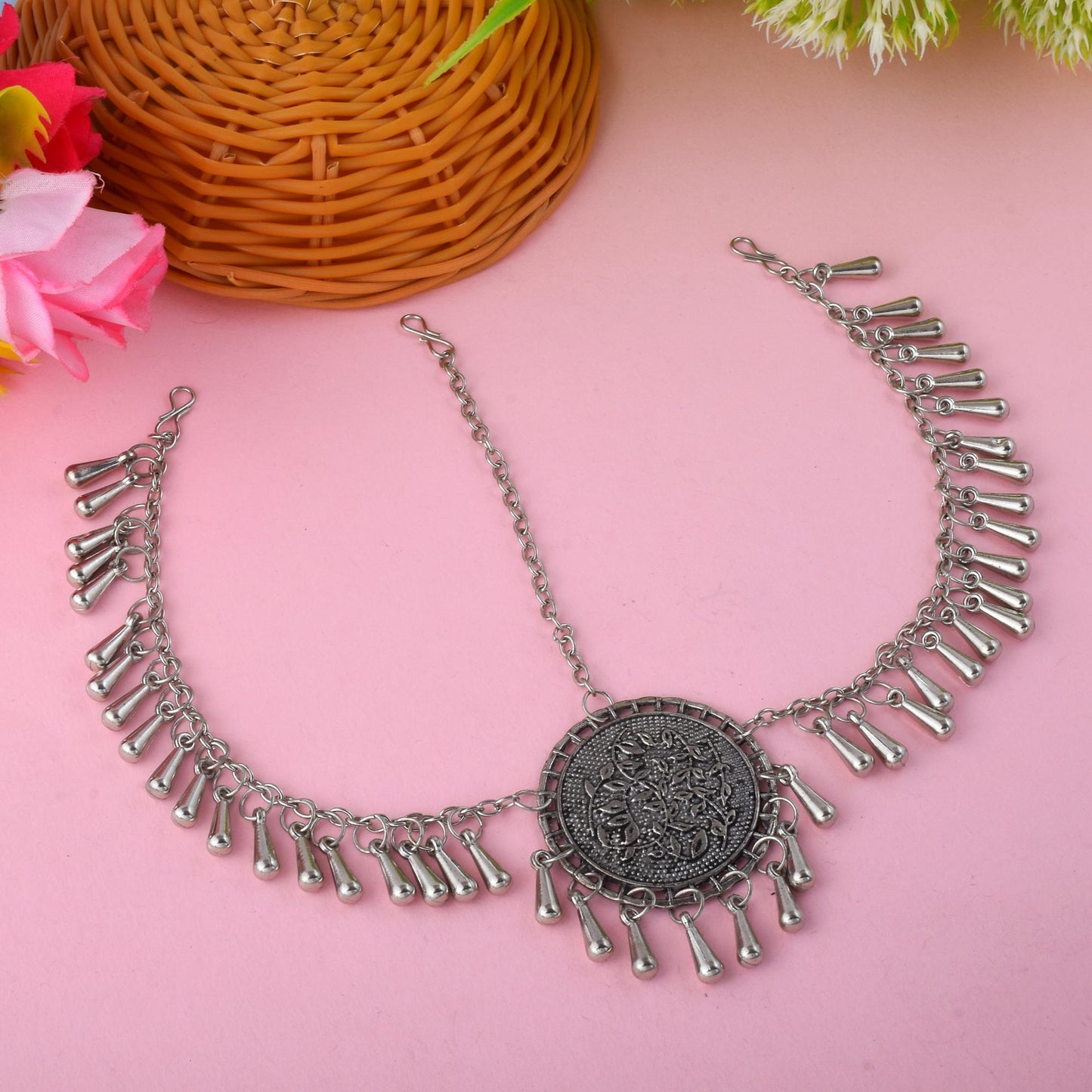 Heavy Design Silver Color Oxidised Matha Patti With Antique Finish Touch