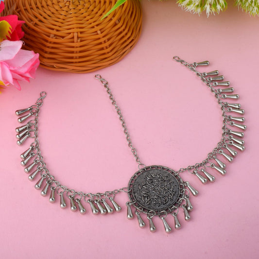 Heavy Design Silver Color Oxidised Matha Patti With Antique Finish Touch