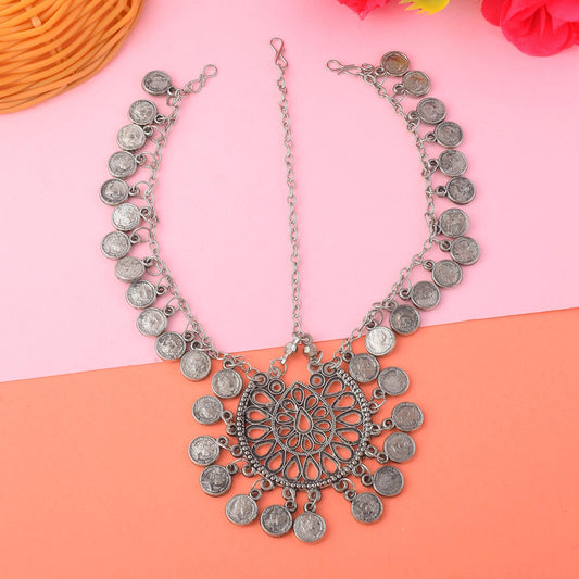 Silberfarbenes oxidiertes Matha Patti mit mehrsträngigem Design für Hochzeiten