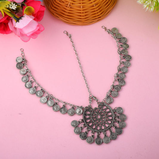 Silberfarbenes oxidiertes Matha Patti mit mehrsträngigem Design für Hochzeiten