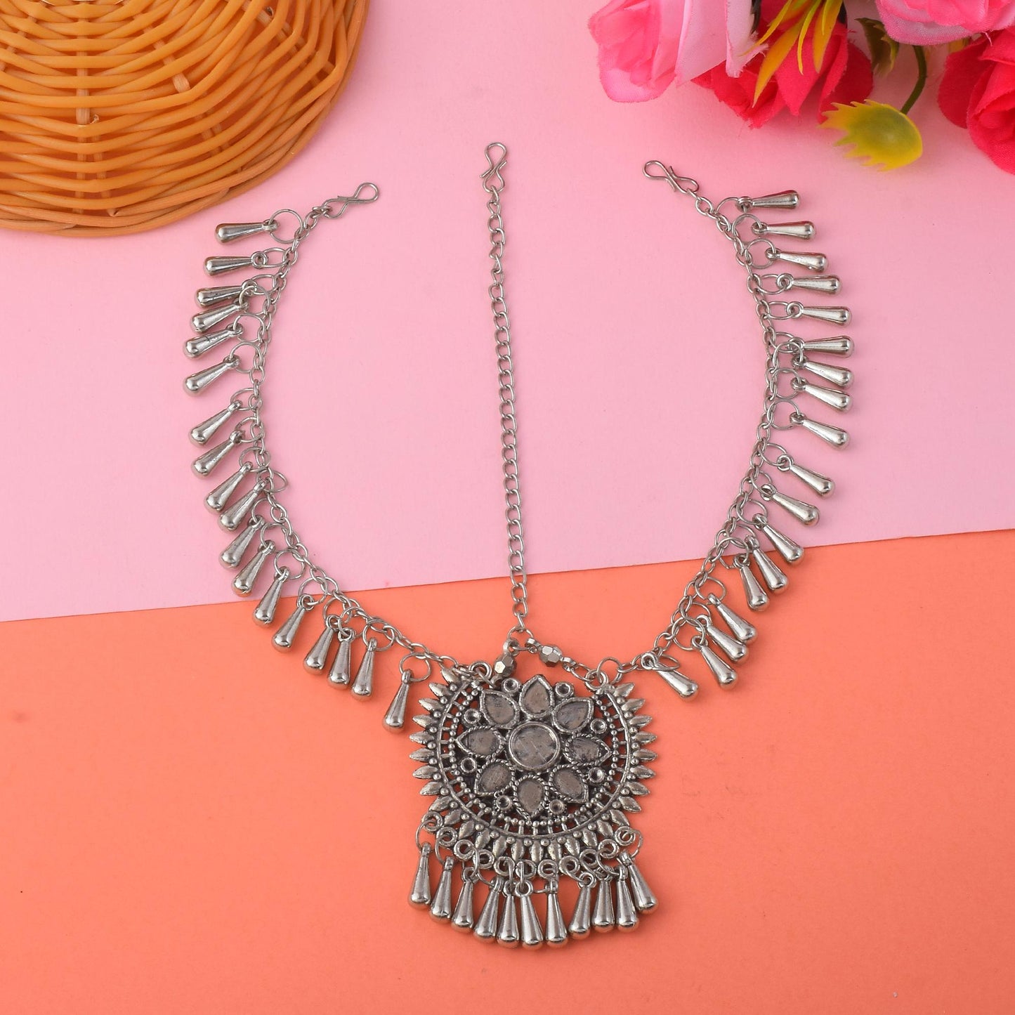 Statement Silver Color Oxidised Matha Patti With Classic Indian Bridal Style