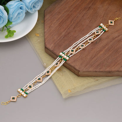 Green & White Color Kundan Matha Patti Crafted For Royal Wedding And Festive Wear